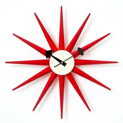 George Nelson Sunburst Clock Red Repro DAIVA Wall Clock Mid Century New - Image 1 of 3