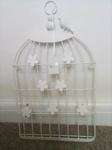 John Lewis weißer Vogelkäfig Memo/Karte/Foto Halter mit Heringen. - Bild 1 von 4
