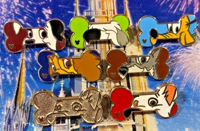 🦴 Juego de 7 prendedores ocultos de Mickey de hueso de perro Disney - Lady Tramp Max Bolt Chaser Foto 1 de 2