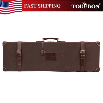 TOURBON Vintage Canvas Leather Hunting Shotgun Hardcase Weapon Storage Lock Box - Image 1 of 4