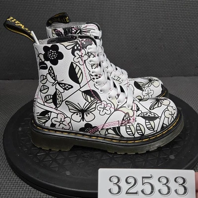 Dr Martens 1460 Pascal J Botas de Combate Niñas Talla 12 Blanco Floral Estampado Mariposa Foto 1 de 4
