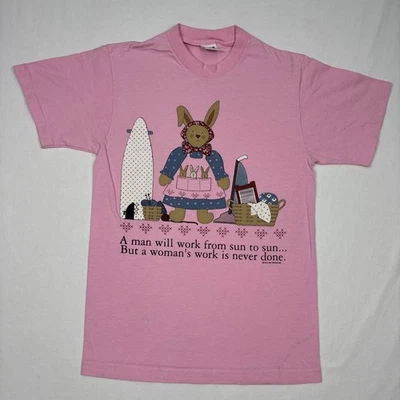 Vintage Bunny Shirt Women's Medium Pink Bunny Housewife Animal Single Stitch - Image 1 of 4
