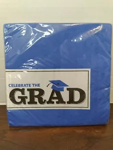 PARTY EXPRESS~20 Pack Blue CELEBRATE THE GRAD Paper Lunch Dinner Napkins - Picture 1 of 2