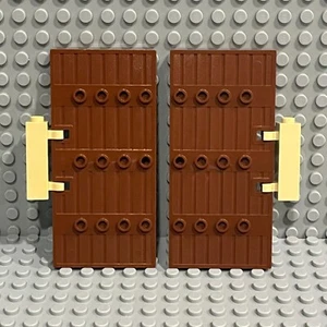 Lego Castle Gate Door 1x5x8 1/2 Stockade  (87601) Reddish Brown with Tan Hinges - Picture 1 of 1