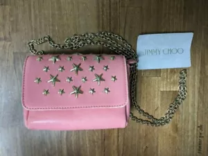 Jimmy Choo Star Studs Chain Shoulder Crossbody Bag Leather Pink USED Good Cond - Picture 1 of 13
