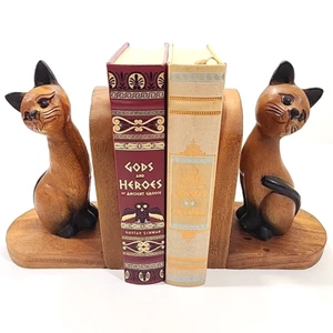 Sujetalibros de madera de colección para gato siamés gatito tallado a mano mediados de siglo moderno amante de los gatos - Imagen 1 de 8