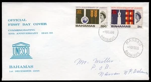 Bahamas Dec 1 1966 QEII 249 250 cacheted first day cover UNESCO to Nassau - Imagen 1 de 1