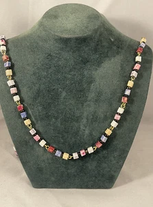 Lovely Gold Tone Multi Color, Multi Gemstone, Crystal Cube Energy Necklace - Picture 1 of 10