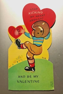 VTG Pre-War Valentine: Boy Kicking Football; Greeting Card; Rotating Heart - Picture 1 of 3