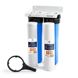 Casa entera grande azul de 20" de 2 etapas + soporte + sedimento para heridas en cadena + filtros de carbono - Imagen 1 de 13
