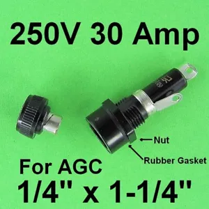Bussmann HKP Panel Mount 3AG AGC Buss Cartridge Fuse Holder 250V 12 Volt 30A Amp - Picture 1 of 5