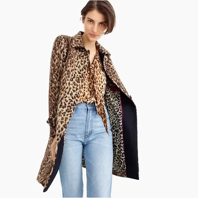 NUEVO CON ETIQUETAS J. CREW $298 ABRIGO DE LANA EN DOBLE LEOPARDO H2796 TALLA 2 ABRIGO Foto 1 de 4