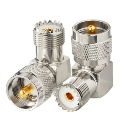 UHF PL-259 Male to Female Right Angle Connector RF Coax Adapter for CB Ham Radio - Image 1 of 4