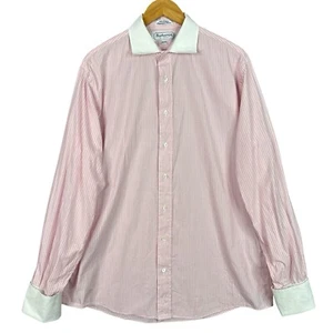 Burberry Of London Mens 16.5-35 Shirt Pink Stripe White Collar Cuff 100% Cotton - Picture 1 of 12