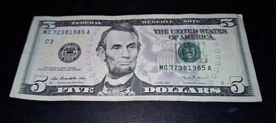 💵BIRTHDAY SEQUENCE🔥Fancy Serial March 08, 1985 Series 2013 $5 Dollar Bill - Image 1 of 3