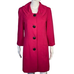 Peck & Peck Barbiecore rosa raccolto scollo bottoni cappotto giacca spolverino taglia 8 - Foto 1 di 12