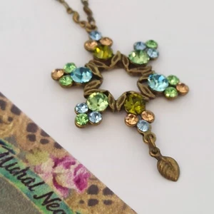 Michal Negrin Necklace Star of David Light Blue Green Crystals Sparkly Gift 17in - Picture 1 of 20