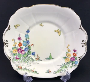 Crown Staffordshire Hollyhock Square Cake Plate F12917 Hand Painted Lugged - Picture 1 of 5