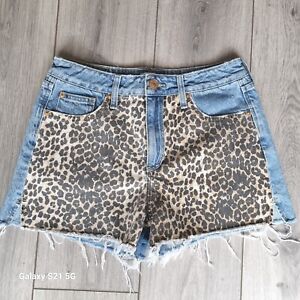 RIVER ISLAND Leopard Print Denim Jean Shorts - UK Size 10