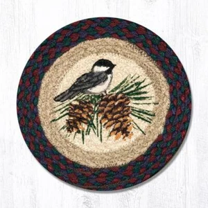 Set of 2 Braided Jute Round Placemat/Trivet/Swatch. CHICKADEE. Earth Rugs.10" - Picture 1 of 1