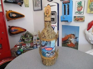 VINTAGE WOODEN COVERED DECORATIVE BOTTLE ACOZER PORTUGAL WHALING PHOTOS - Picture 1 of 10