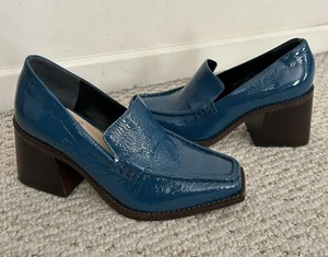 Vince Camuto Segellis Blue Cracked Block Heel Loafers Size 7.5 NEW - Picture 1 of 9