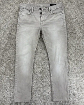 Pantalones de mezclilla All Saints Asahi Cigarette para hombre 32 (33x29) gris claro elástico botón mosca Foto 1 de 4
