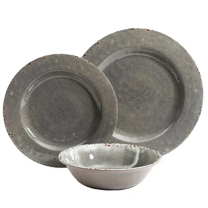 Mauna 12 pc Dinnerware Set - Grey - Crackle Look Decal - Melamine - 2720 G - GBX - Picture 1 of 4