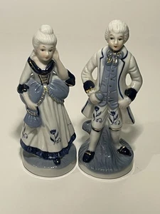 Vintage Figures Statuette Victorian Couple Blue & White with Gold accent  - Picture 1 of 5