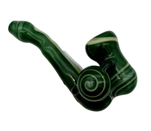 Handpfeife Heady Glas Sherlock Tabak Rauchen - Grün/Weiß Swirl (MADE IN USA) - Bild 1 von 4
