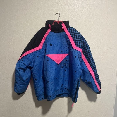 复古 80 年代流体运动套衫滑雪外套男式 XL? 蓝色, 霓虹粉色, 黑色 * 阅读 — 第 1/4 张图片