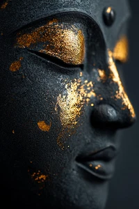 Leinwandbild Schwarz und Gold Buddha Skulptur Wandbild Poster Druck - Bild 1 von 22