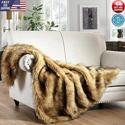 Manta de piel sintética 60"x80" amarillo dorado puntas negras paquete de regalo de lujo nueva Foto 1 de 4