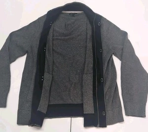 Banana Republic Cardigan Sweater Size XL Gray Buckle Clasp Ribbed 100% Cotton - Picture 1 of 15