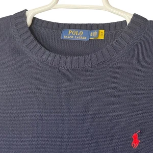 Polo Ralph Lauren Navy Blue Cotton Crew Neck Sweater Men's XL Red Pony Logo - Picture 1 of 8