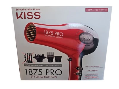 KISS 1875 瓦专业碧玺陶瓷吹风机,造型版,红色 — 第 1/3 张图片