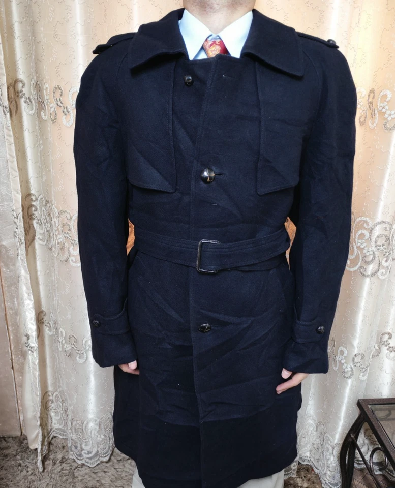 1970s Vintage Werther classic pure wool black belted raglan over coat 46R 46L - Image 1 of 4