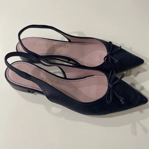 Kate Spade New York Veronica Slingback Flats Sandals Leather Navy Blue Size 7.5 - Picture 1 of 10