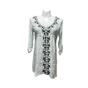 Rays Sun Damen großes Kleid weiß Blumen bestickt Langarm Minilänge - Bild 1 von 6