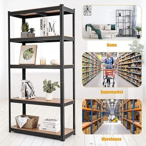 5 Layer Metal Mdf Shelving - 90 X 40 X 180cm - 0.5mm Thick Shelf - Black - Picture 1 of 7