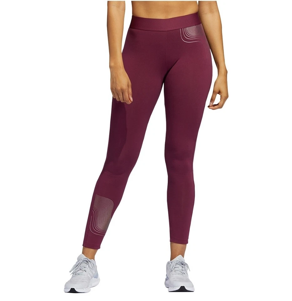 Adidas Women's 1X Leggings Burgundy  Holiday Shine Graphic H56734 NWT - Image 1 of 4