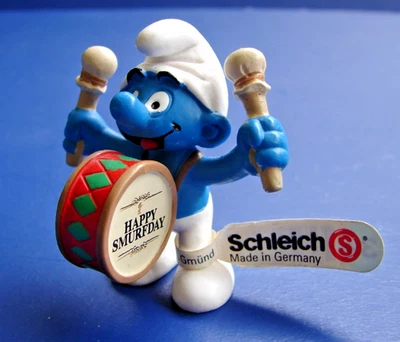 Schleich Smurfs 20707 Happy Smurfday Drummer Smurf Made in Germany 2007 w tag - Image 1 of 4