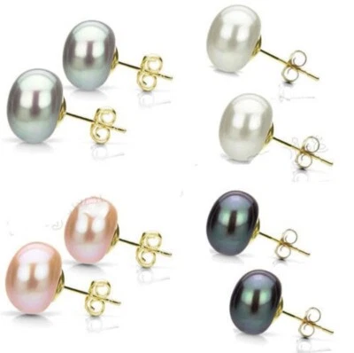 Wholesale Natural Genuine Akoya Freshwater Pearl 14KGP Stud Earrings AAA - Image 1 of 4