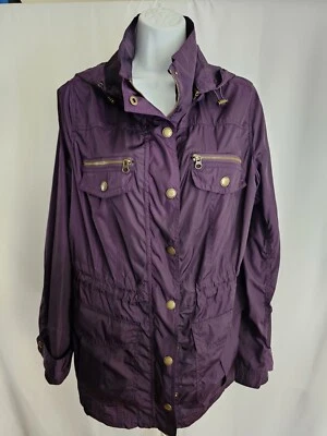 Chaqueta cortavientos para mujer St. John's Bay púrpura con capucha abrigo de lluvia talla 1X * Foto 1 de 4