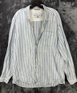 Tommy Bahama Camicia Lino Uomo XL Blu Cabana Righe Manica Lunga Spiaggia Vacanze - Foto 1 di 8