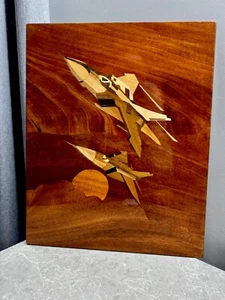 Vintage USSR Wall Wooden Picture " Air Jets " Soviet Wall Art Aviation Decor - Picture 1 of 10