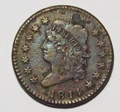 1814 Crosslet 4 CLASSIC Head Large Cent   Very Sharp XF+ w/ Porous SURFACE  No# - Image 1 of 4