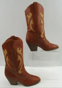 Ladies Danelle Brown Leather Almond Toe Western Cowgirl Boots Size: 6.5 M - Picture 1 of 7