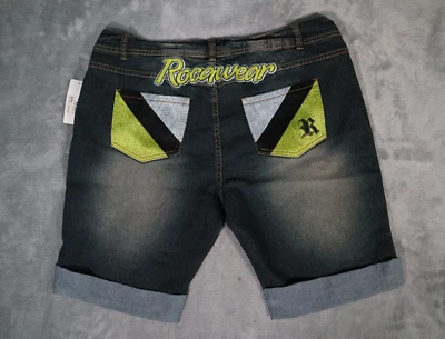 NWT Rocawear Women's Size 18 Denim Embroidered Jean Shorts Dark Wash New - Image 1 of 4