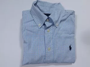 RALPH LAUREN Boys Blue Navy White Plaid Button Front Cotton Shirt Sz 10 - Picture 1 of 6